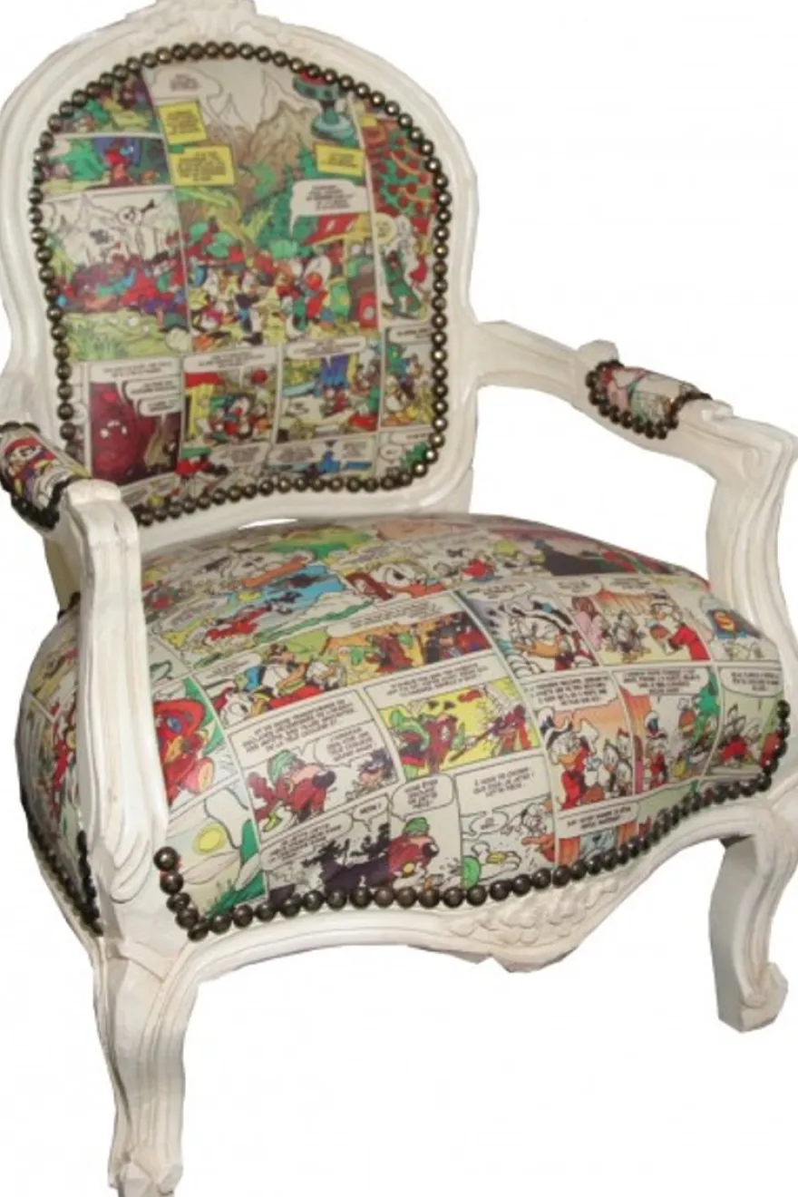 Casa Padrino Barock Kinderstuhl im Comic Design Lederoptik und Antik Creme 51 x 71 cm