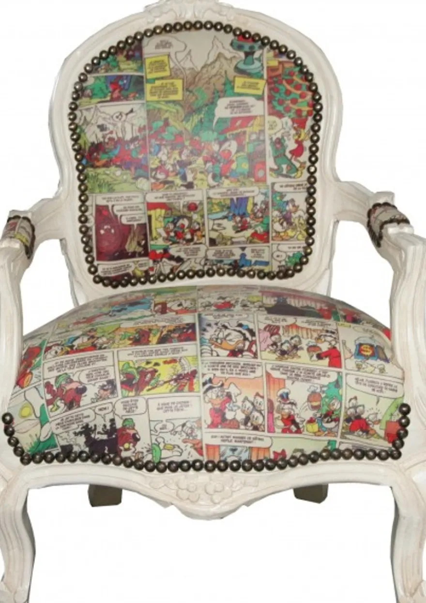Casa Padrino Barock Kinderstuhl im Comic Design Lederoptik und Antik Creme 51 x 71 cm