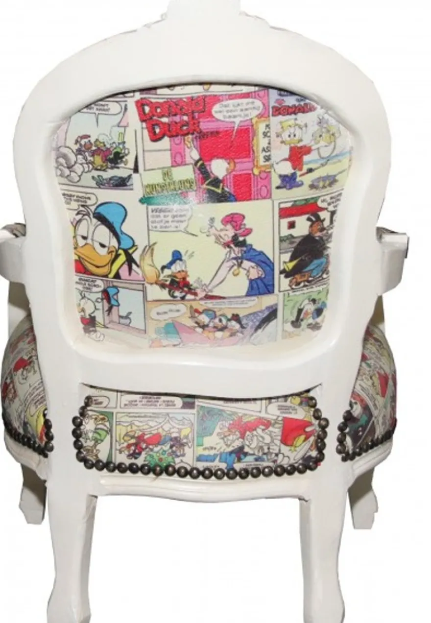 Casa Padrino Barock Kinderstuhl im Comic Design Lederoptik und Antik Creme 51 x 71 cm