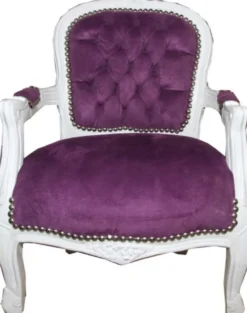 Casa Padrino Barock Kinder Stuhl im Antik Stil - Lila / Weiß - 51 x 34 x 71 cm