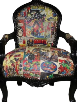 Casa Padrino Barock Kinderstuhl Comic Lederoptik / Schwarz - 51 x 73 cm