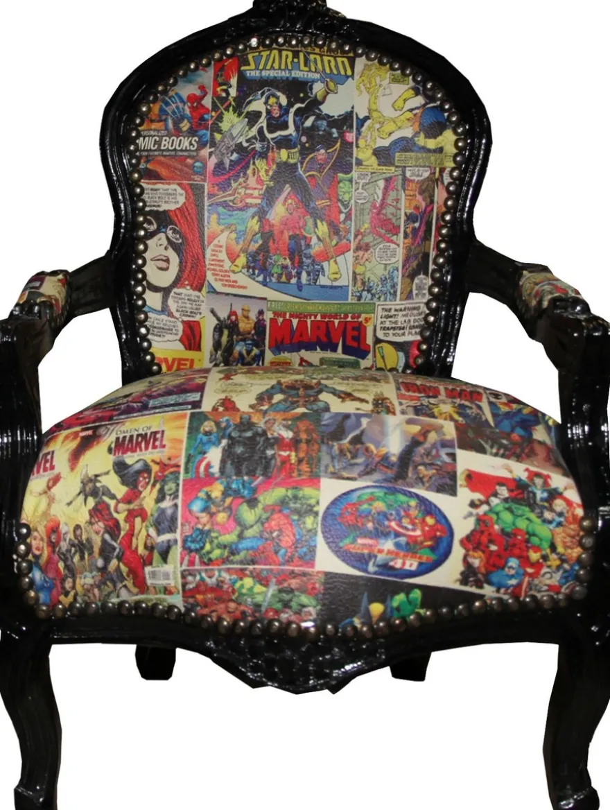 Casa Padrino Barock Kinderstuhl Comic Lederoptik / Schwarz - 51 x 73 cm