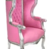 Casa Padrino Barock Kinder Thron Sessel Rosa / Silber - Ballon Sessel, Breite 55 cm, Tiefe 50 cm, Höhe 110 cm