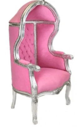 Casa Padrino Barock Kinder Thron Sessel Rosa / Silber - Ballon Sessel, Breite 55 cm, Tiefe 50 cm, Höhe 110 cm