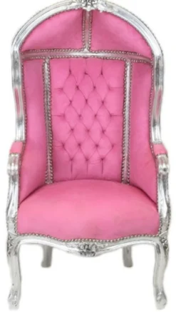 Casa Padrino Barock Kinder Thron Sessel Rosa / Silber - Ballon Sessel, Breite 55 cm, Tiefe 50 cm, Höhe 110 cm