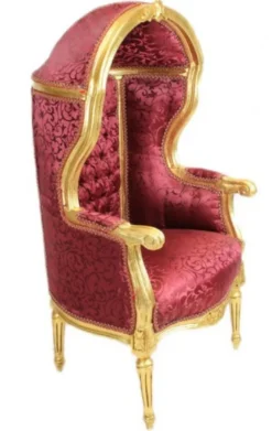 Casa Padrino Barock Kinder Thron Sessel Bordeaux Muster / Gold - Ballon Sessel, 55 x 50 x 110 cm