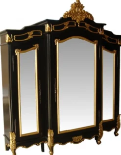 Casa Padrino Barock Kleiderschrank Schwarz / Gold - Schlafzimmer Schrank im Barockstil - Handgefertigte Barock Schlafzimmer Möbel