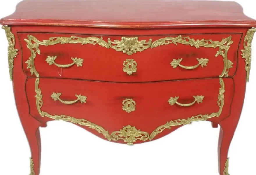 Casa Padrino Barock Kommode Antik Rot / Gold 130 x 65 x H. 90 cm - Handgefertigte Massivholz Antik Stil Kommode mit 2 Schubladen - Barock Möbel