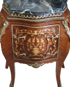 Casa Padrino Barock Kommode aus massivem Mahagoni in Braun mit Intarsien und grüner Marmorplatte, 73 x 45 x 78 cm