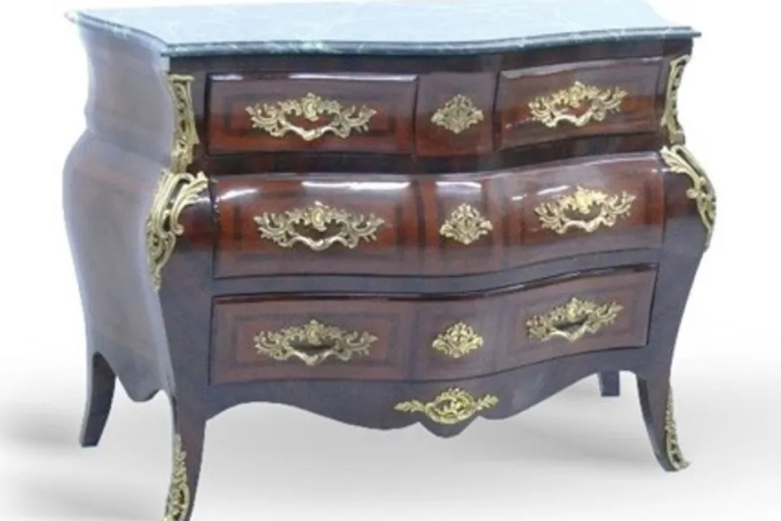 Casa Padrino Barock Kommode aus massivem Buchenholz in Mahagoni Braun mit goldenen Metallapplikationen 120 cm - Hotel Collection