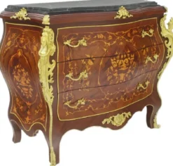 Casa Padrino Barock Kommode Braun / Gold / Schwarz 120 x 50 x H. 100 cm - Handgefertigte Massivholz Antik Stil Kommode mit 3 Schubladen und Marmorplatte - Möbel im Barockstil