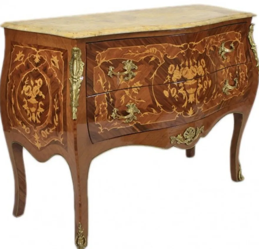 Casa Padrino Barock Kommode Braun mit Marmorplatte Creme und 2 Schubladen - Empire Kommode - 120 x 50 x H 90 cm
