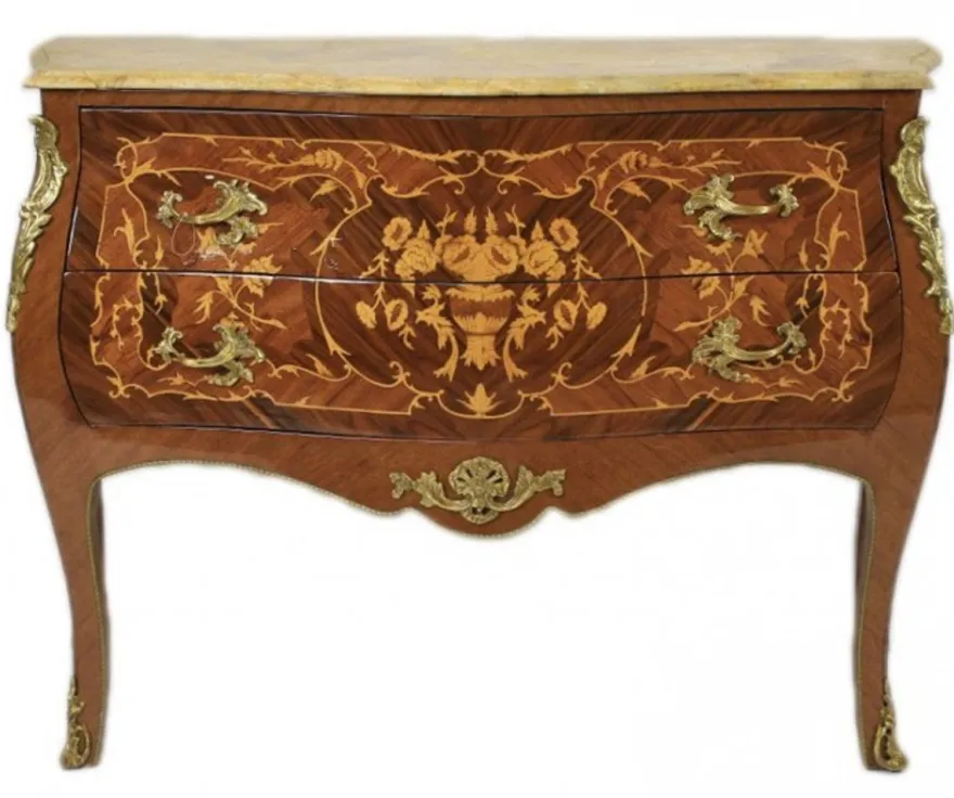 Casa Padrino Barock Kommode Braun mit Marmorplatte Creme und 2 Schubladen - Empire Kommode - 120 x 50 x H 90 cm