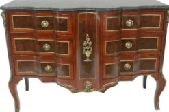Casa Padrino Barock Kommode Braun / Gold / Grün 130 x 50 x H. 90 cm - Handgefertigte Massivholz Kommode mit 6 Schubladen und Marmorplatte - Barock Möbel