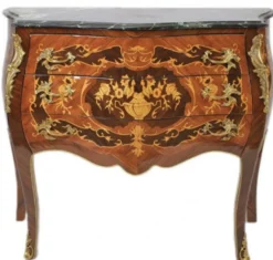 Casa Padrino Barock Kommode Braun mit grüner Marmorplatte 3 Schubladen - Empire Kommode