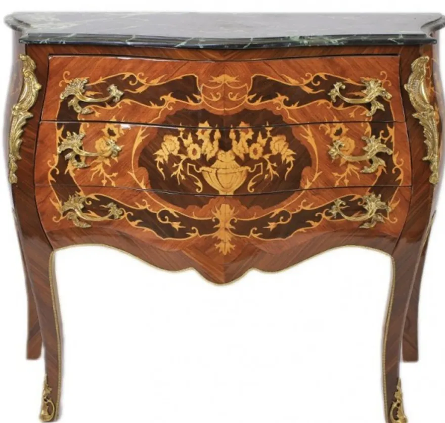 Casa Padrino Barock Kommode Braun mit grüner Marmorplatte 3 Schubladen - Empire Kommode