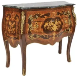 Casa Padrino Barock Kommode Braun mit grüner Marmorplatte 3 Schubladen - Empire Kommode