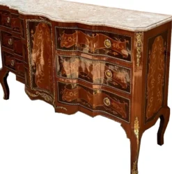 Casa Padrino Barock Kommode Braun / Gold / Creme 138 x 50 x H. 88 cm - Handgefertigte Massivholz Kommode mit 6 Schubladen und Marmorplatte