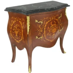 Casa Padrino Barock Kommode Braun / Gold / Schwarz 95 x 45 x H. 85 cm - Handgefertigte Massivholz Kommode mit 2 Schubladen und Marmorplatte - Barock Möbel