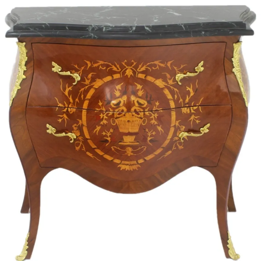 Casa Padrino Barock Kommode Braun / Gold / Schwarz 95 x 45 x H. 85 cm - Handgefertigte Massivholz Kommode mit 2 Schubladen und Marmorplatte - Barock Möbel