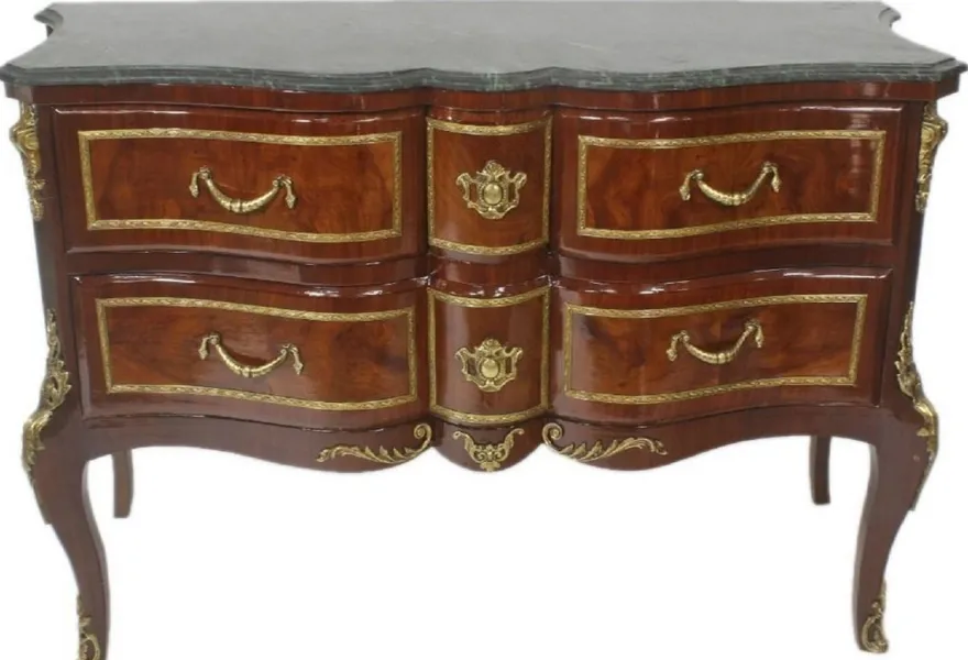 Casa Padrino Barock Kommode Braun / Gold / Grün 120 x 50 x H. 80 cm - Elegante Massivholz Kommode mit Schubladen und Marmorplatte - Möbel im Barockstil