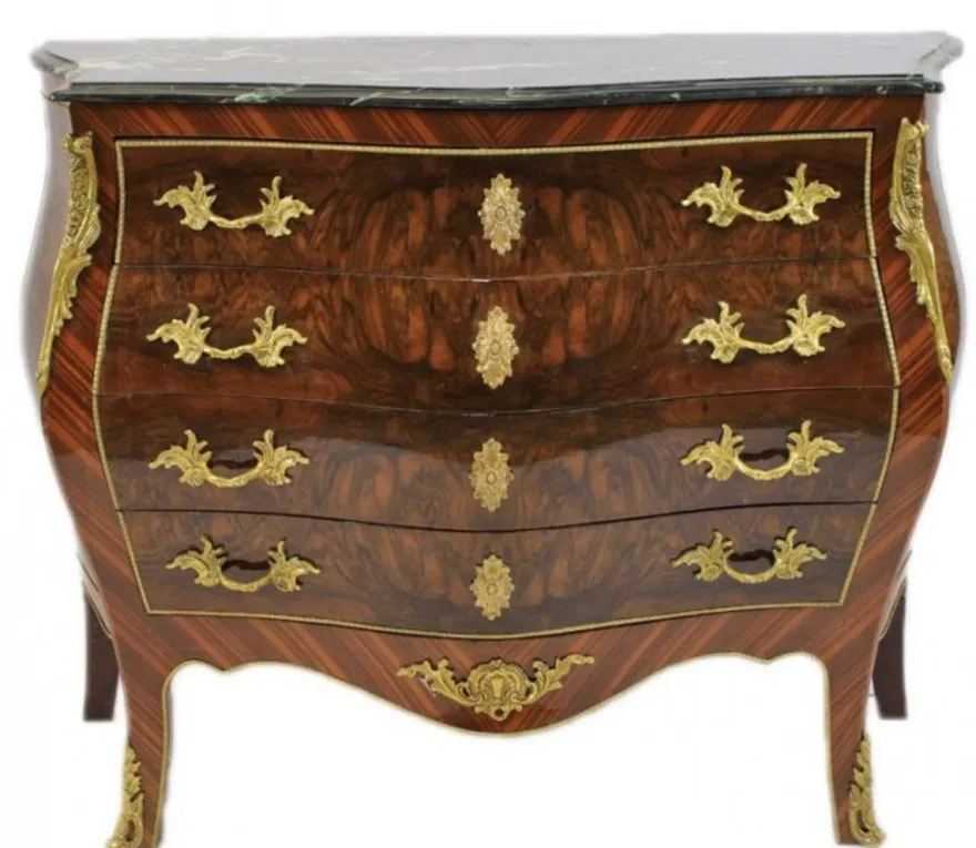 Casa Padrino Barock Kommode Bombay Empire Stil, Braun mit grüner Marmorplatte, 110 x 50 x H 90 cm