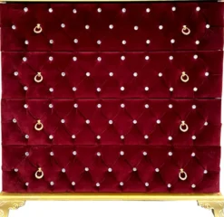 Casa Padrino Barock Kommode Boardeauxrot / Gold 100 x 45 x H. 90 cm - Massivholz Schlafzimmer Kommode mit 4 Schubladen und Glitzersteinen - Barock Schlafzimmer Möbel