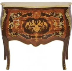 Casa Padrino Barock Kommode Braun mit cremefarbener Marmorplatte, 3 Schubladen, Empire Kommode, 100 x 50 x 90 cm