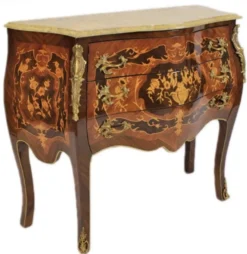 Casa Padrino Barock Kommode Braun mit cremefarbener Marmorplatte, 3 Schubladen, Empire Kommode, 100 x 50 x 90 cm