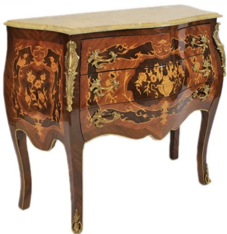 Casa Padrino Barock Kommode Braun mit cremefarbener Marmorplatte, 3 Schubladen, Empire Kommode, 100 x 50 x 90 cm
