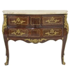 Casa Padrino Barock Kommode Braun mit cremefarbene Marmorplatte 120 cm Handgefertigt - Barock Möbel Antik Stil