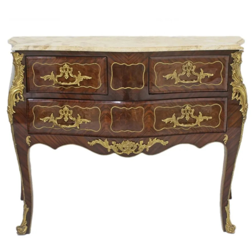 Casa Padrino Barock Kommode Braun mit cremefarbene Marmorplatte 120 cm Handgefertigt - Barock Möbel Antik Stil