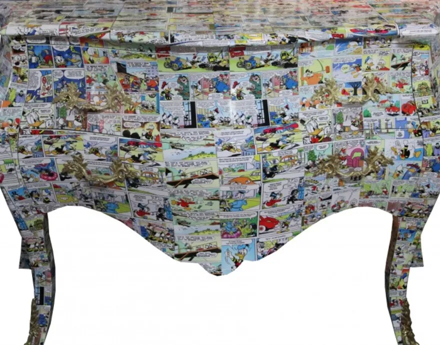 Casa Padrino Barock Kommode Comic Design 130 cm, Mod3 - Handgefertigte Luxus Kommode aus Massivholz