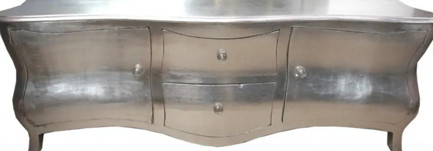 Casa Padrino Barock Kommode Fernsehschrank Sideboard Silber 170 x 60 x 50 cm - Handgefertigtes Massivholz Unikat