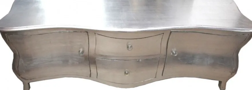 Casa Padrino Barock Kommode Fernsehschrank Sideboard Silber 170 x 60 x 50 cm - Handgefertigtes Massivholz Unikat