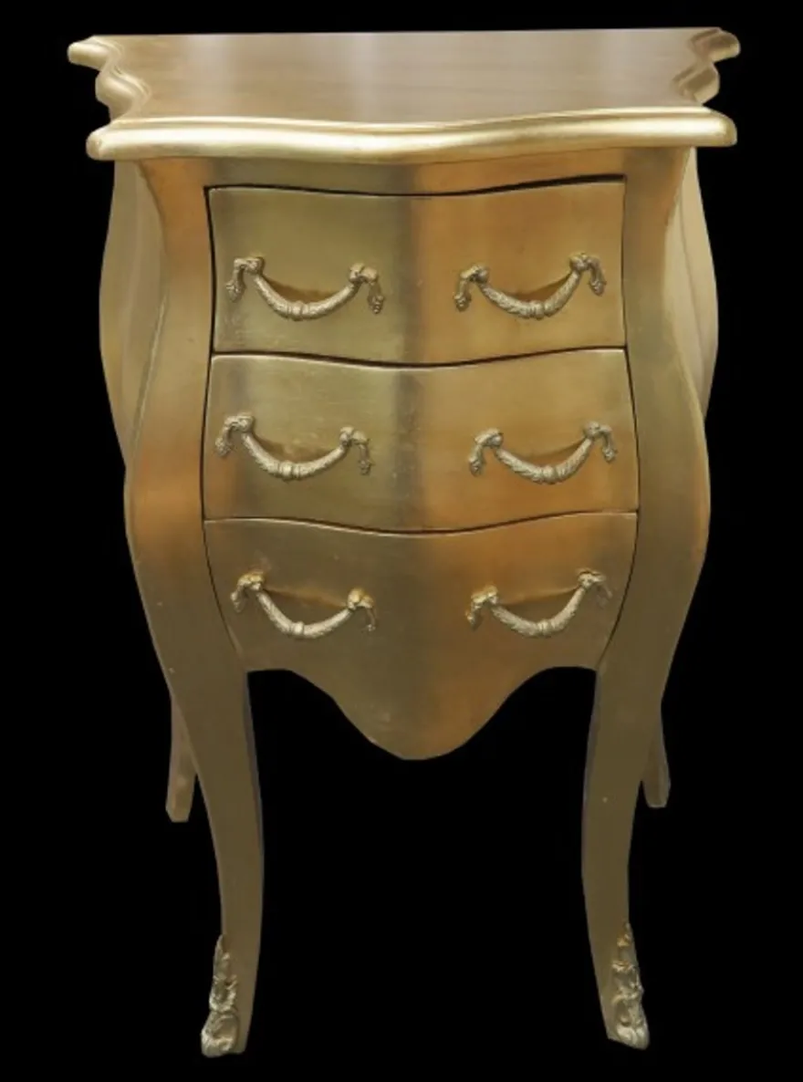 Casa Padrino Barock Kommode Gold 50 x 35 x 70 cm - Luxus Nachttisch mit 3 Schubladen