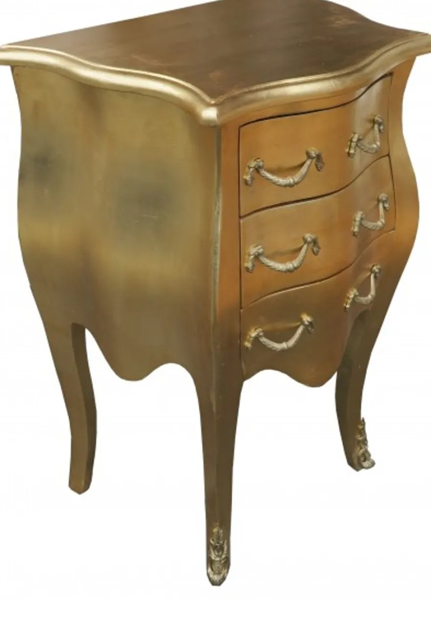 Casa Padrino Barock Kommode Gold 50 x 35 x 70 cm - Luxus Nachttisch mit 3 Schubladen