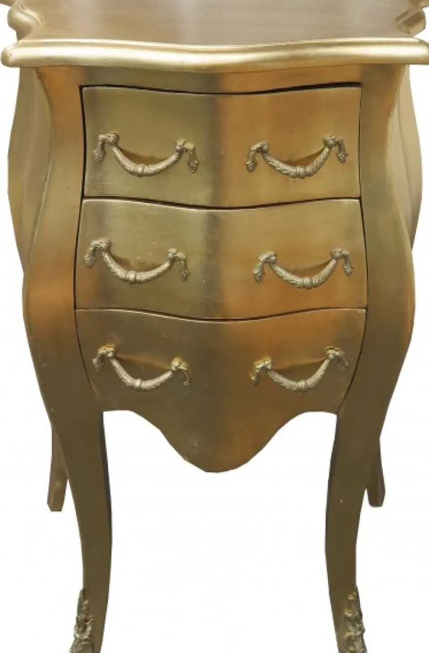 Casa Padrino Barock Kommode Gold 50 x 35 x 70 cm - Luxus Nachttisch mit 3 Schubladen