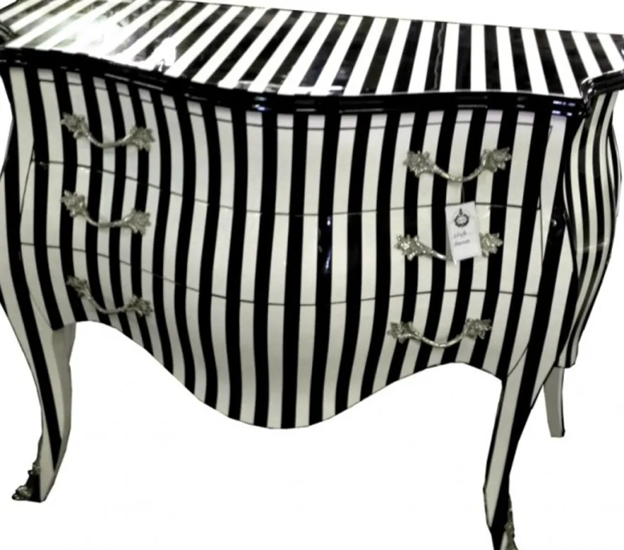 Casa Padrino Barock Kommode im extravaganten Schwarz/Weiß Streifen Design 120 cm - Luxuriöse Anrichte