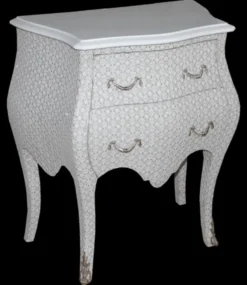 Casa Padrino Barock Kommode im Glitzerlook Weiß, Höhe 71 cm, Breite 60 cm, Tiefe 38 cm - Handgefertigter Nachttisch