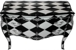 Casa Padrino Barock Kommode im Karo Design mit Silber Applikationen 130 x 84 x 63 cm - Luxuriöse Anrichte im Antik Look