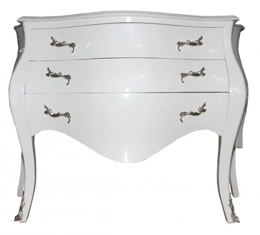 Casa Padrino Barock Kommode im Antik Stil Weiß / Silber 120 x 55 x 85 cm - Luxuriöse Holz Kommode
