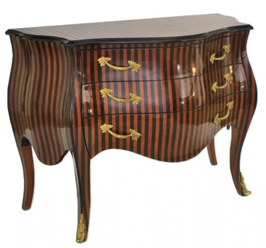Casa Padrino Barock Kommode im Streifen Design Braun / Schwarz - Massivholz Kommode, Breite 120 cm