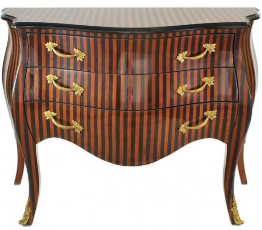 Casa Padrino Barock Kommode im Streifen Design Braun / Schwarz - Massivholz Kommode, Breite 120 cm