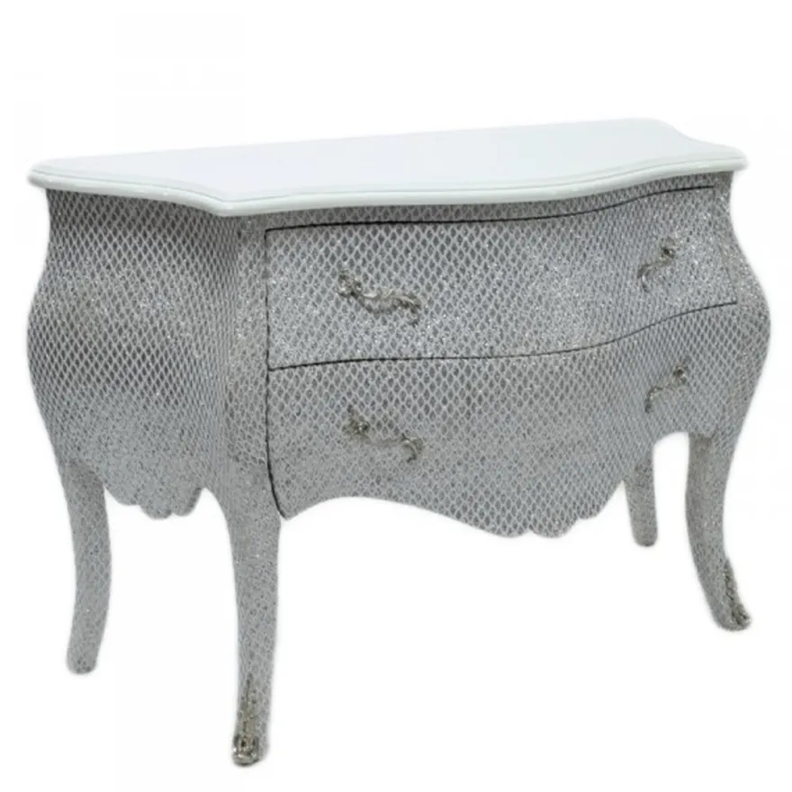 Casa Padrino Barock Kommode im prunkvollen Glitzerlook Weiß Breite 120 cm
