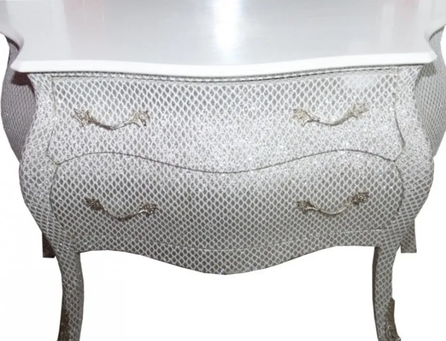 Casa Padrino Barock Kommode im prunkvollen Glitzerlook Weiß Breite 120 cm