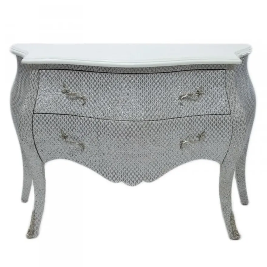 Casa Padrino Barock Kommode im prunkvollen Glitzerlook Weiß Breite 120 cm
