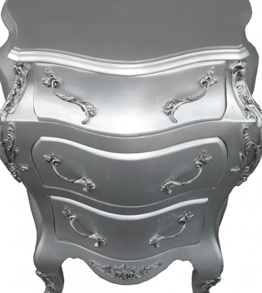Casa Padrino Barock Kommode im Antik Stil Silber B 68 x T 40 x H 79,5 cm - Handgefertigte Luxus Möbel