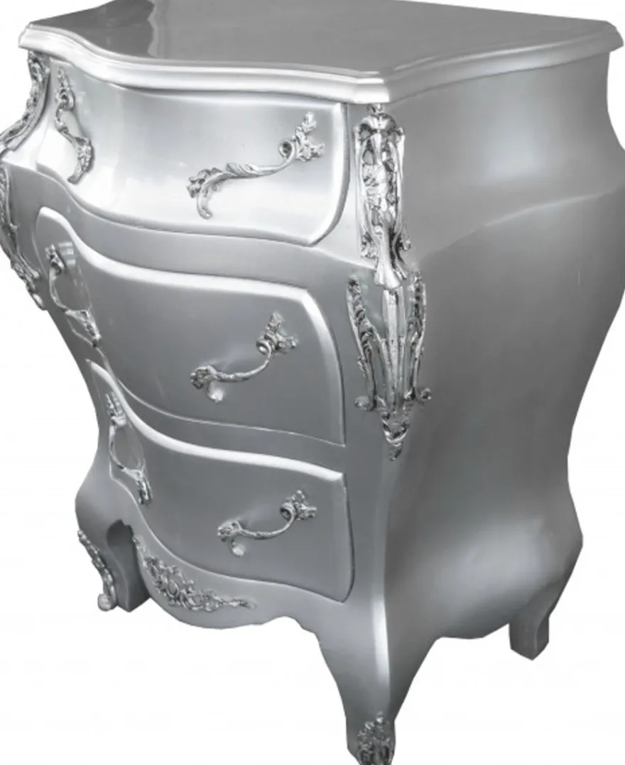 Casa Padrino Barock Kommode im Antik Stil Silber B 68 x T 40 x H 79,5 cm - Handgefertigte Luxus Möbel