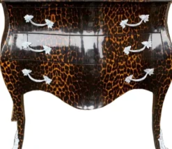 Casa Padrino Barock Kommode in Leopard / Silber mit 3 Schubladen - Möbel Antik Stil